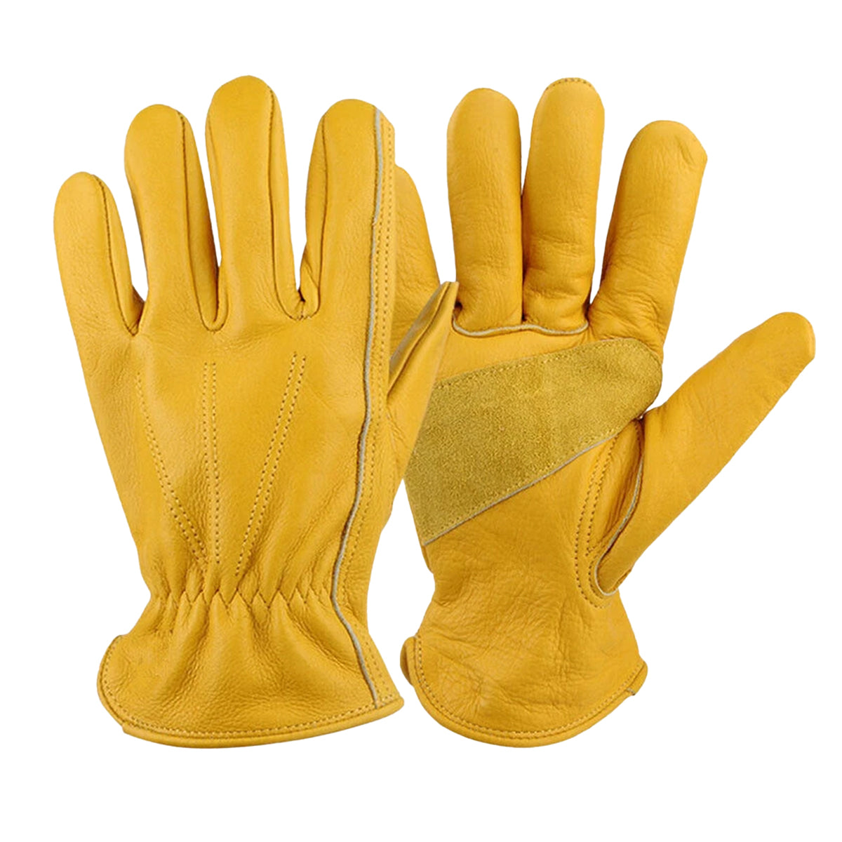Golden Yellow Cowhide Work Gloves Full Finger Gardening DIY Home Maintenance Use - M
