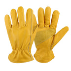 Golden Yellow Cowhide Work Gloves Full Finger Gardening DIY Home Maintenance Use - XL