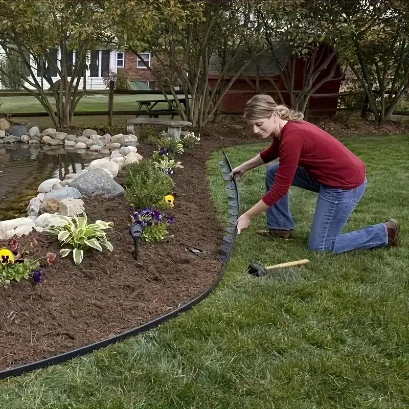L Shaped Garden Edging Border Landscape Grass Lawn Stone Edge Fence Strip - Black