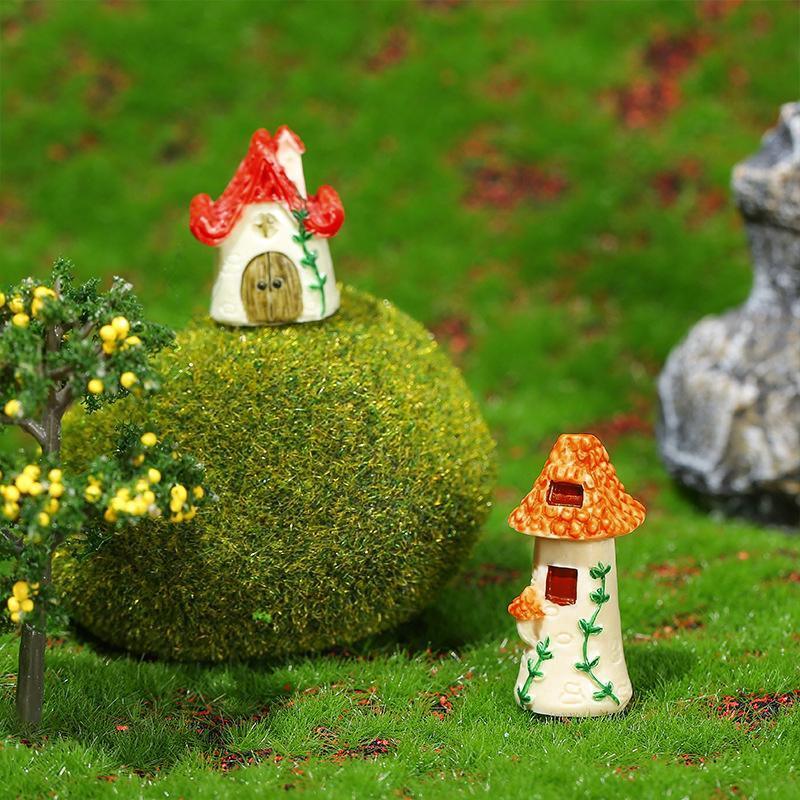 Miniature Decor Garden House Mini Fairy House Cottage Mushroom House Resin Craft - 1# Red