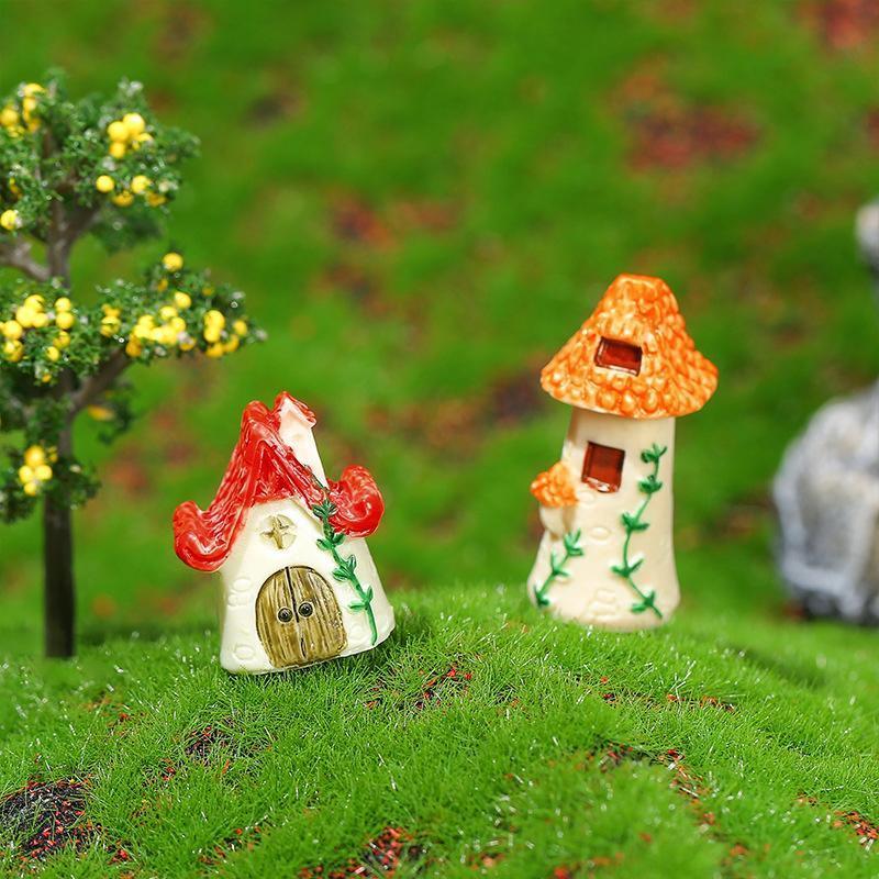 Miniature Decor Garden House Mini Fairy House Cottage Mushroom House Resin Craft - 1# Red
