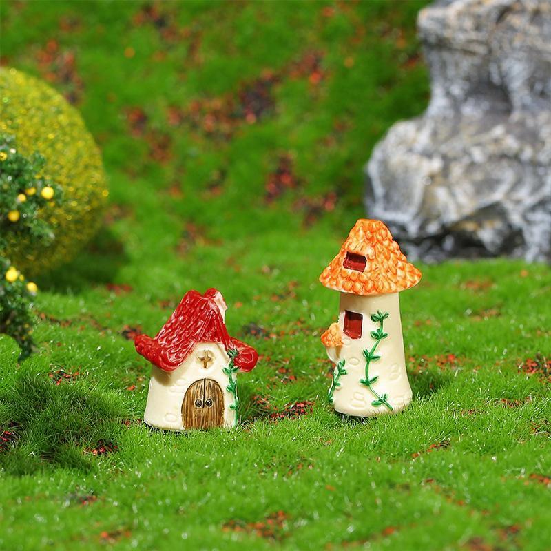 Miniature Decor Garden House Mini Fairy House Cottage Mushroom House Resin Craft - 1# Red