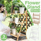Balcony Plant Stand 3-Layer Wooden Flower Pot Corner Stand White Log Foldable - White