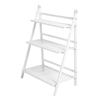 Balcony Plant Stand 3-Layer Wooden Flower Pot Corner Stand White Log Foldable - White