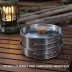2PCS 304 Stainless Steel Camping Pot and Pan Set With Folding Handles Outdoor