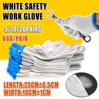 White Cotton Work Gloves Knitted Heavy Duty for Gardening or Warehouse Use - 5Pairs