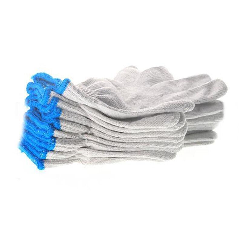 White Cotton Work Gloves Knitted Heavy Duty for Gardening or Warehouse Use - 5Pairs