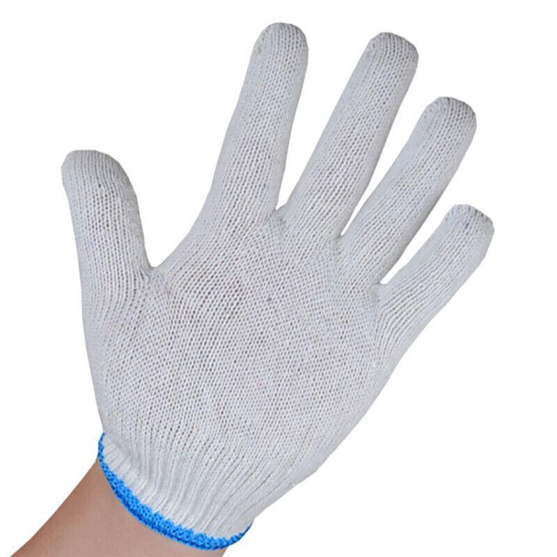 White Cotton Work Gloves Knitted Heavy Duty for Gardening or Warehouse Use - 5Pairs