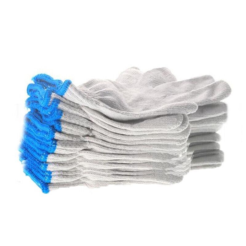 White Cotton Work Gloves Knitted Heavy Duty for Gardening or Warehouse Use - 5Pairs