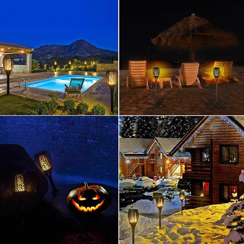 4pcs LED Solar Flickering Flame Torch Lights Outdoor Garden Path Landscape Lamps