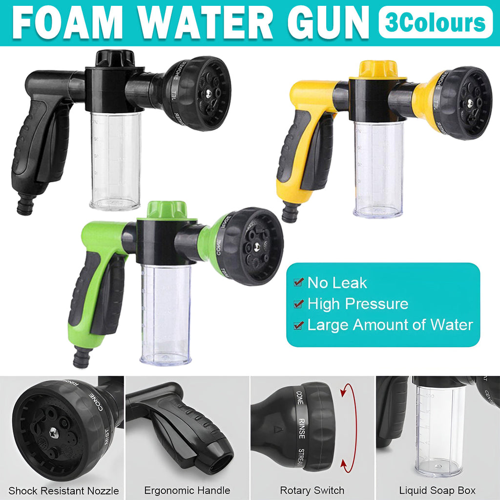 Washing Nozzle Plant Pet Hose 8-Mode Garden Car Water Foam Sprayer Soap Dispenser - Black