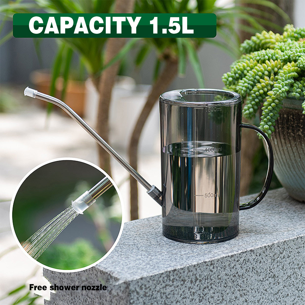 Watering Can Long Spout For Indoor Outdoor Garden Potted Plants Flowers Use - Transparent