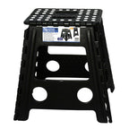125kg Plastic Folding Step Stool 39cm Portable Chair Flat Indoor/Outdoor Home - Black