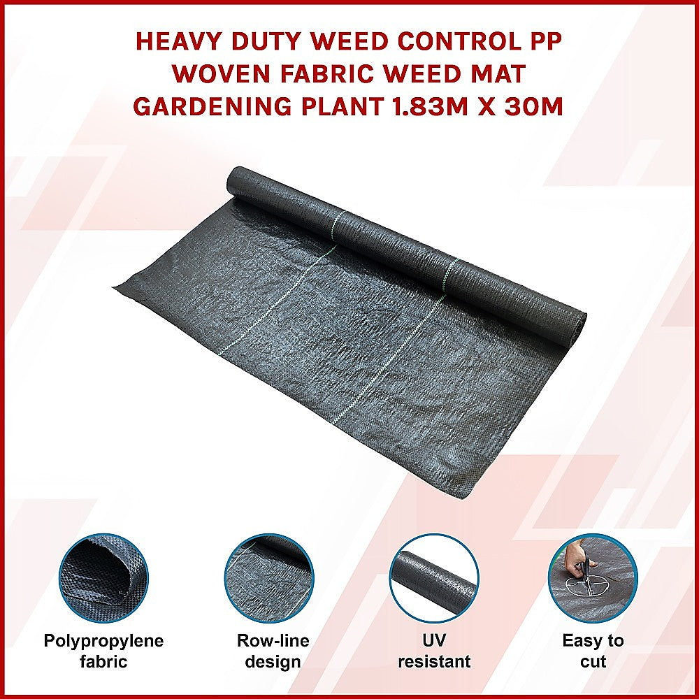 Heavy Duty Weed Control PP Woven Fabric Weed Mat Gardening Plant 1.83m x 30m