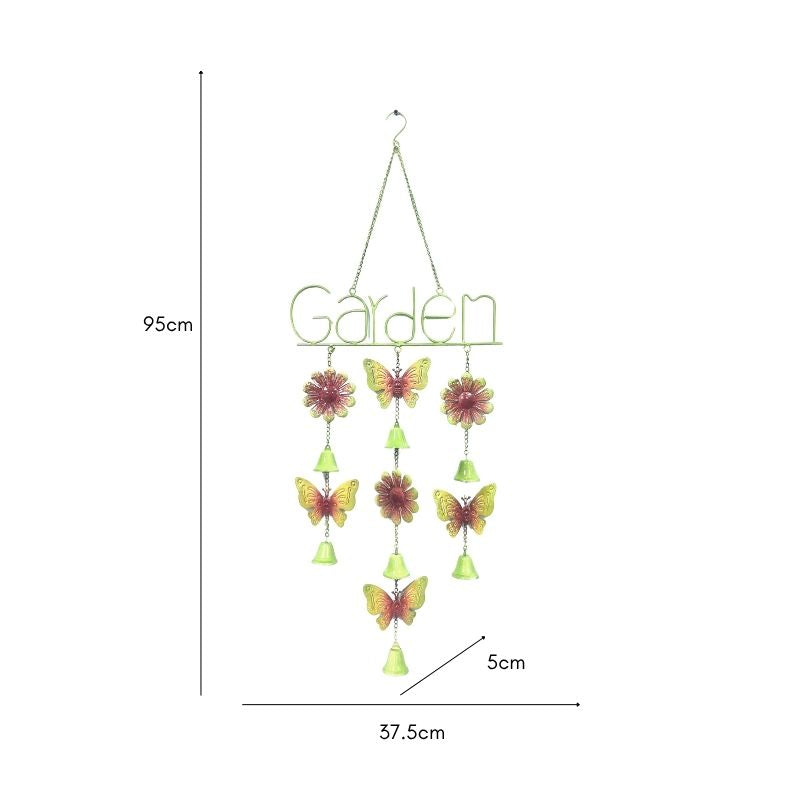 Hanging 'Garden' Sign w Butterflies + Bells 95cm