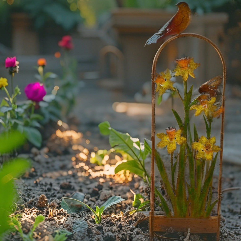 Arched Garden Stake w Yellow Flowers 91cm