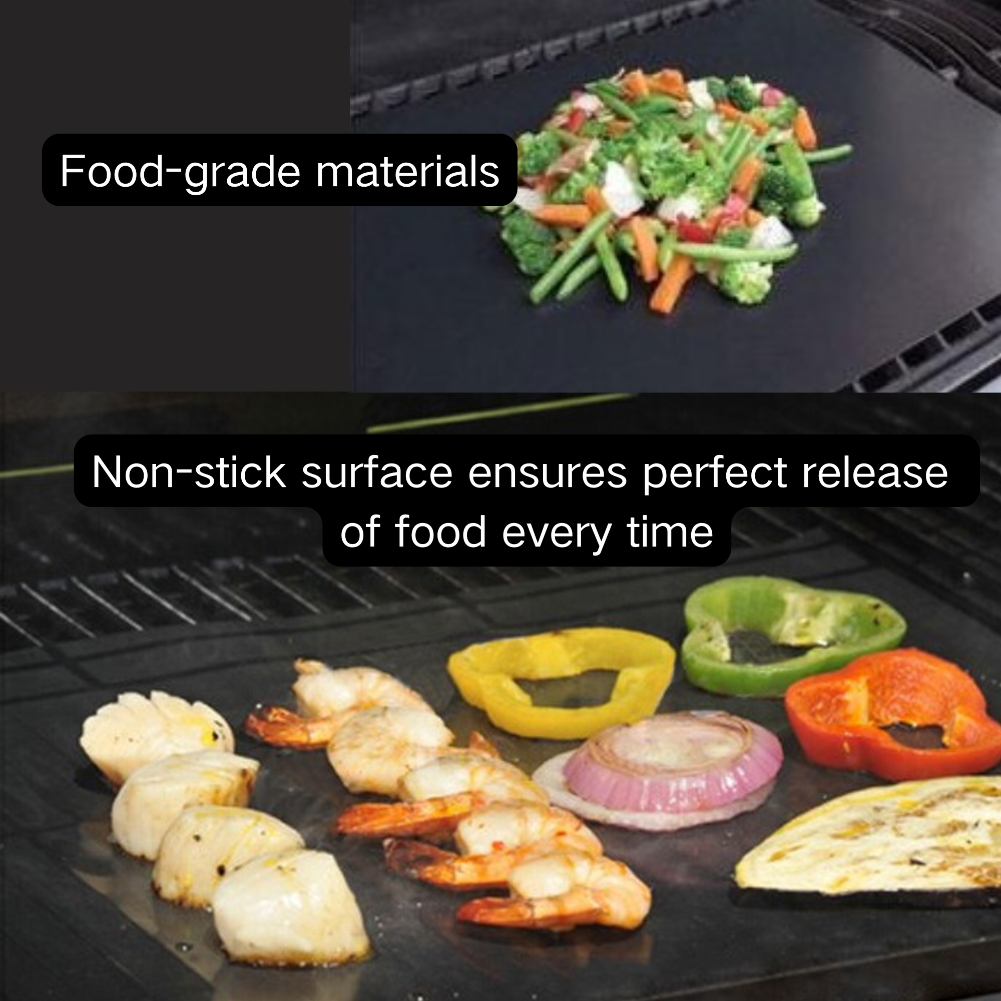 ASMOKE Premium Copper & Black BBQ Grill Mats (2-Pack) - Non-Stick PTFE Coating, Cooking Mats| Reusable and Easy to Clean