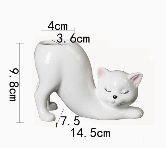 2 PCS Pink Cute Cat Ceramic Flower Pot - Decorative Succulent Planter for Home and Office