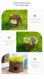 Frog Solar Light Planter - Resin Succulent Pot with Glowing Eyes (stone basin frog)