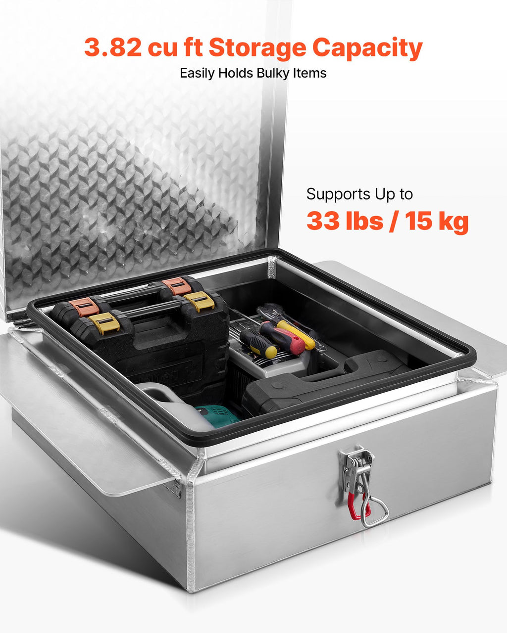 VEVOR Truck Bed Tool Box, Heavy Duty Aluminum Tool Box with Diamond Plate, Storage Toolbox Chest Organizer Supports up to 100 kg, Ideal for Pickup, Truck Bed, RV, Trailer, 770 x 610 x 230 mm, Silver