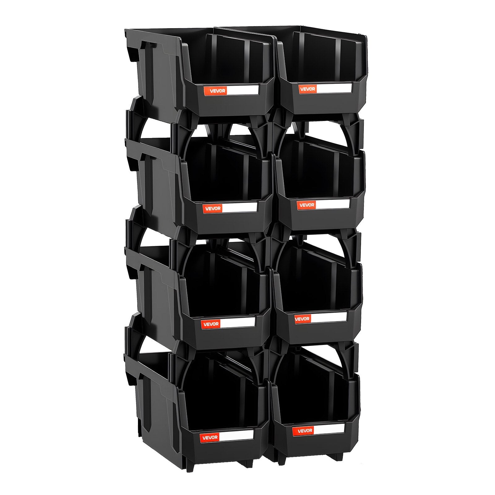 VEVOR Plastic Stackable Storage Bins, 27.6 x 14 x 13 cm (8 Pack), Plastic Containers for Organizing and Storage Bins for Closet, Garage, Small Parts, Office Supplies and Other Accessories, Black
