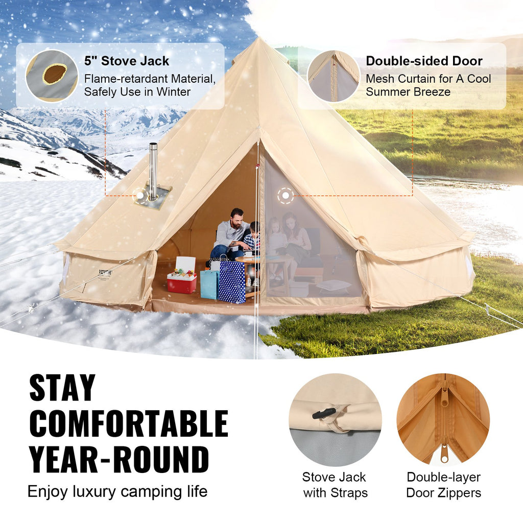 VEVOR Canvas Bell Tent 4m/13.12ft 4-Season Camping Yurt Tent with Stove Jack