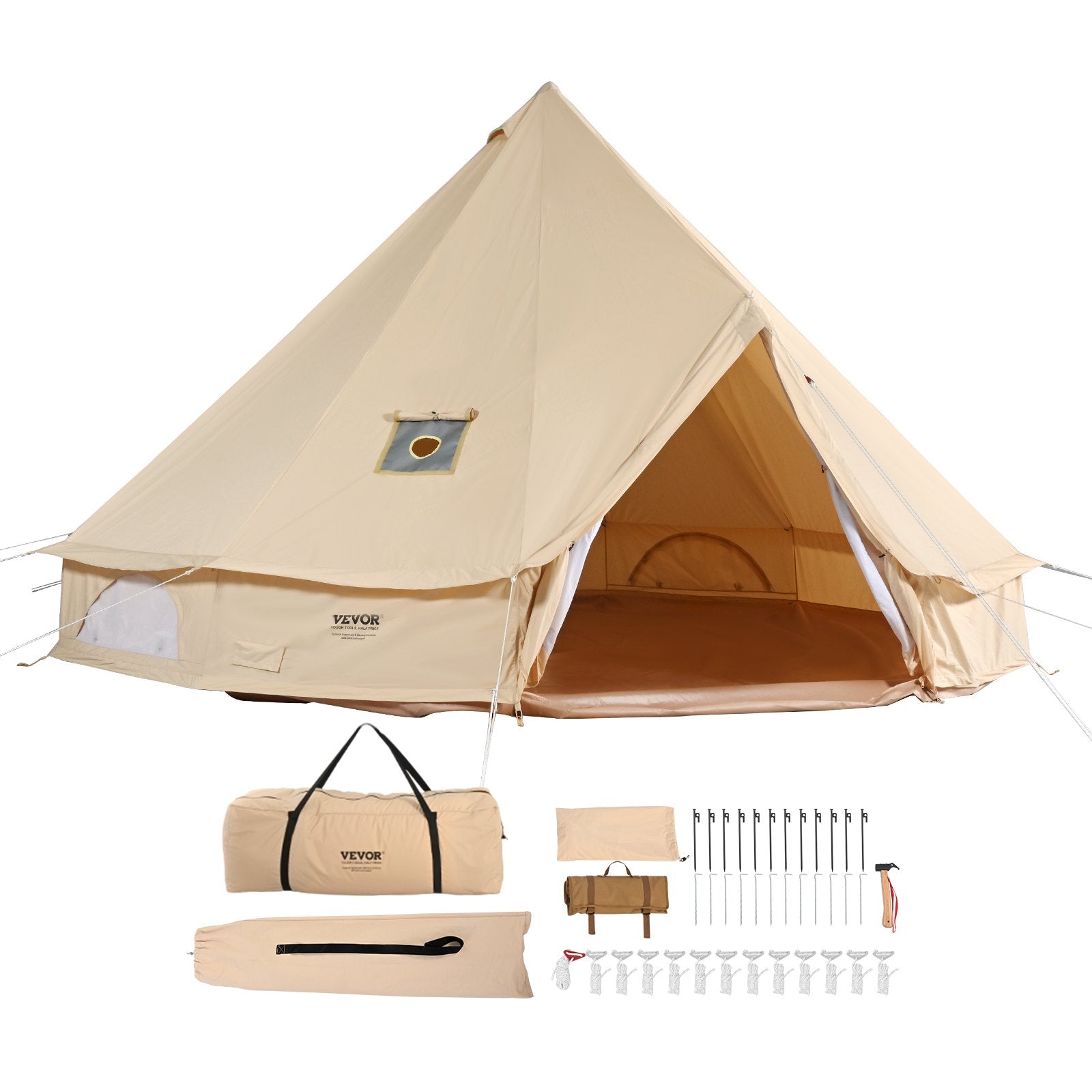 VEVOR Canvas Bell Tent 5m/16.4ft 4-Season Camping Yurt Tent with Stove Jack
