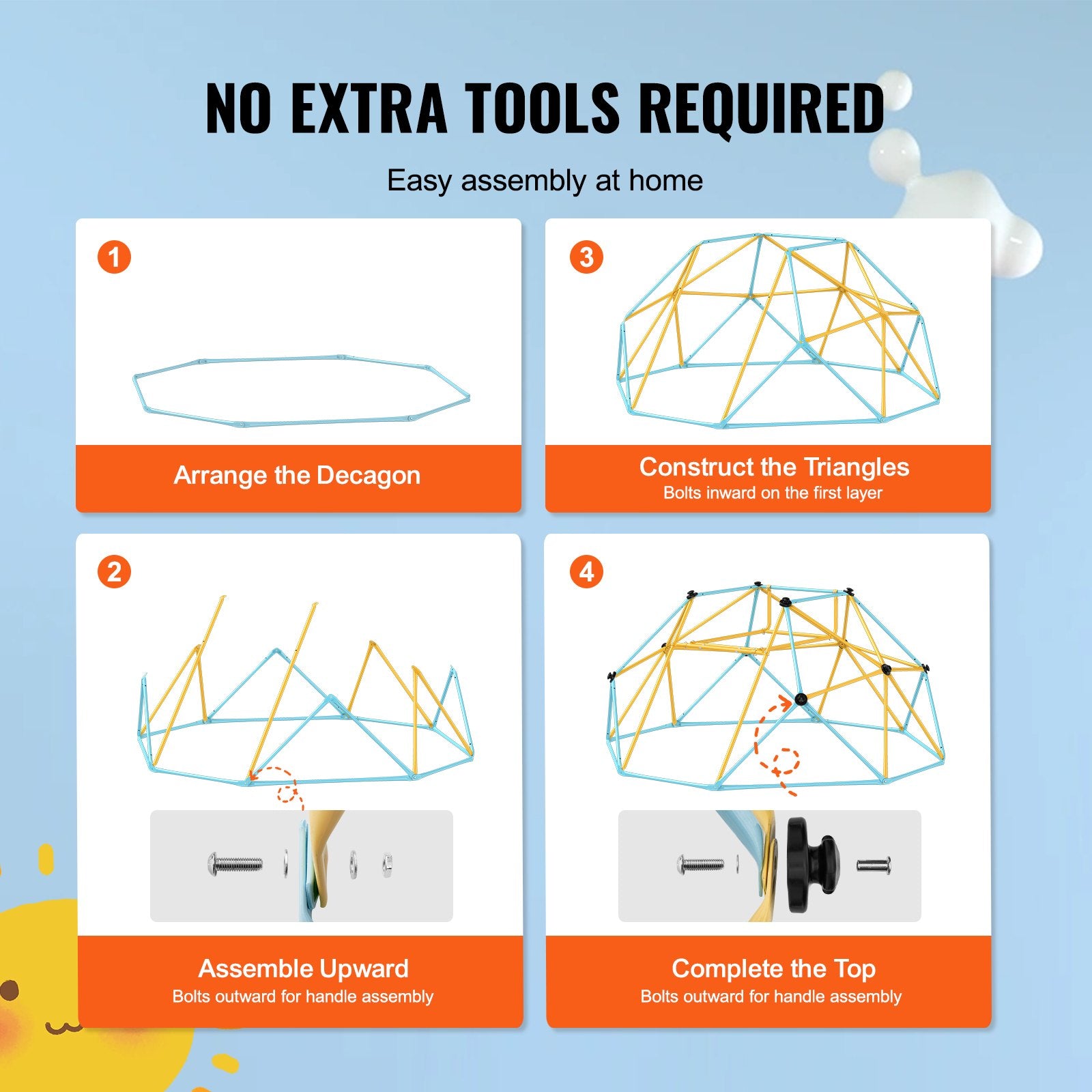 VEVOR Climbing Dome, 8FT Geometric Dome Climber with Slide, for Kids 3 to 9 Years Old, Jungle Gym Supports 600LBS and Easy Assembly, with Climbing Grip, Outdoor and Indoor Play Equipment for Kids