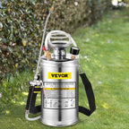 VEVOR 1.5Gal Stainless Steel Sprayer, Set with 16" Wand& Handle& 3.3FT Reinforced Hose, Hand Pump Sprayer with Pressure Gauge&Safety Valve, Adjustable Nozzle Suitable for Gardening& Sanitizing