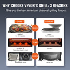 VEVOR Portable Charcoal Grill, Propane Gas Grills with Cover and Cart, Heavy Duty Stainless Steel BBQ Grill, Mini Smoker for Outdoor Cooking, Barbecue Camping, Picnic, and Backyard, Black
