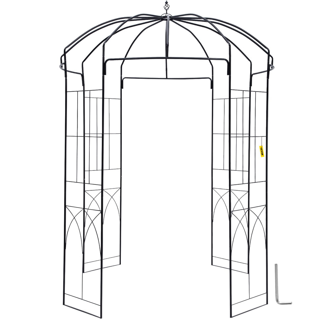 VEVOR Birdcage Shape Garden Arbor, 9\' High x 6.6\' Wide, Heavy Duty Wrought Iron Arbor, Wedding Arch Trellis for Climbing Vines in Outdoor Garden, Lawn, Backyard, Patio, Black