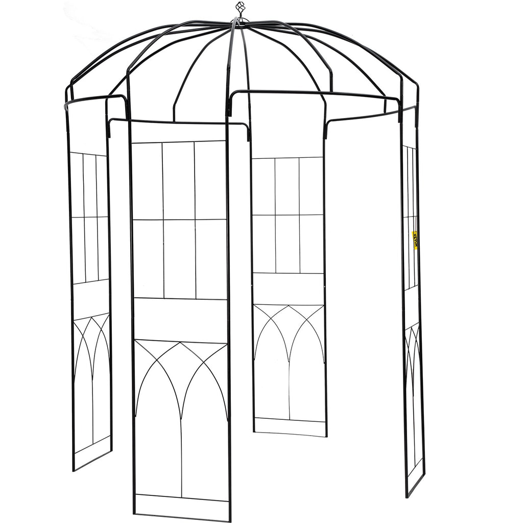 VEVOR Birdcage Shape Garden Arbor, 9\' High x 6.6\' Wide, Heavy Duty Wrought Iron Arbor, Wedding Arch Trellis for Climbing Vines in Outdoor Garden, Lawn, Backyard, Patio, Black