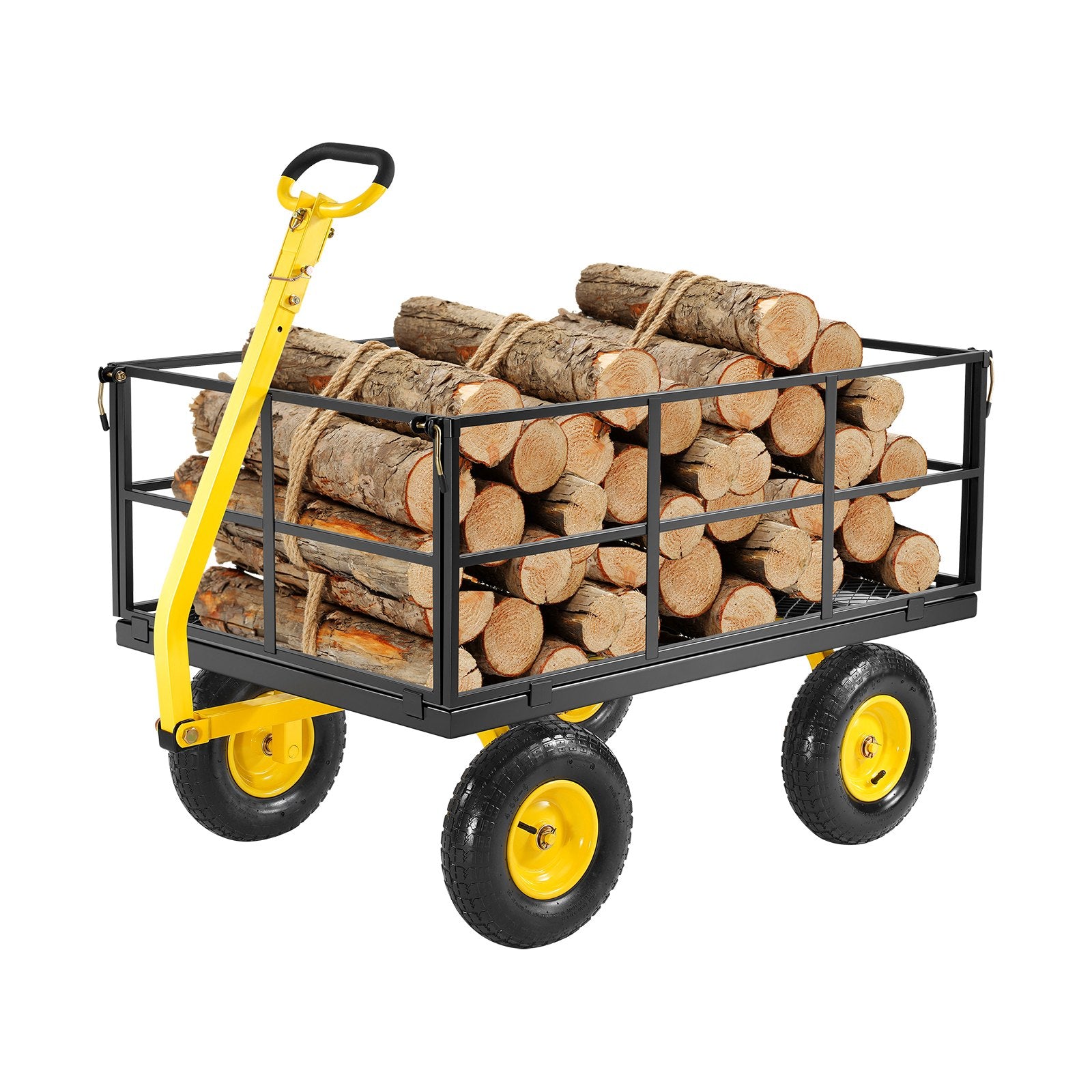 VEVOR 1400 Lbs Steel Garden Cart, Heavy Duty Pullable Garden Wagon Yard Cart, 2 in 1 Outdoor Metal Utility Wagon Yard Trailer with 13" All Terrain Tires, Mesh Removable Sides and 180°Rotating Handle