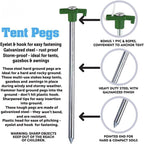 Heavy-Duty Storm Proof 10 Pack Galvanized Steel Rust Proof Tent Pegs