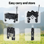 Gardeon Garden Cart Folding Trolley Camping Wagon Barrow Outdoor Beach Black