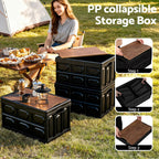 Gardeon Collapsible Outdoor Storage Box 50L Stackable Folding Camping Organizer Plywood Lid Black