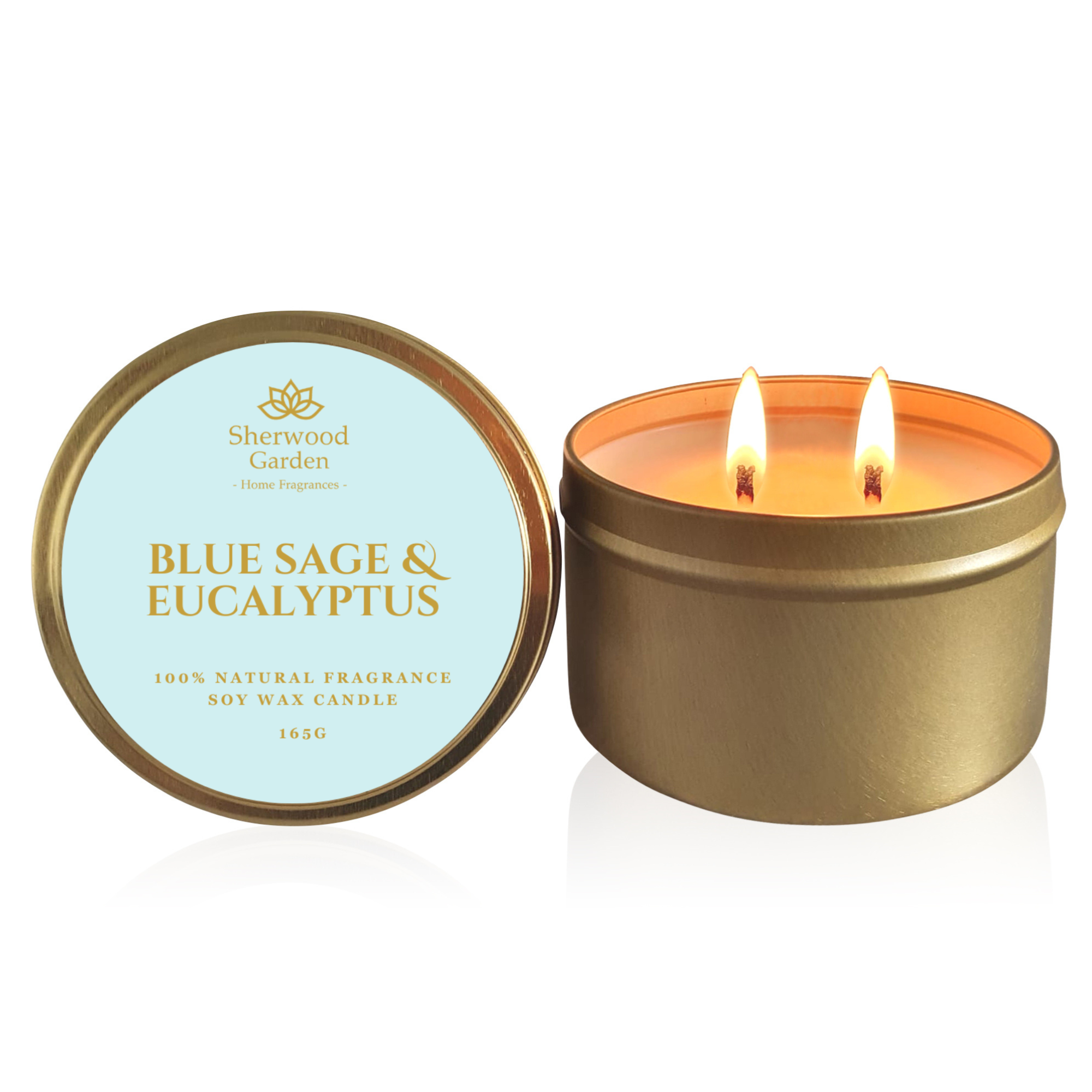 Blue Sage & Eucalyptus 100% Natural Fragrance Soy Candle Tin 165g