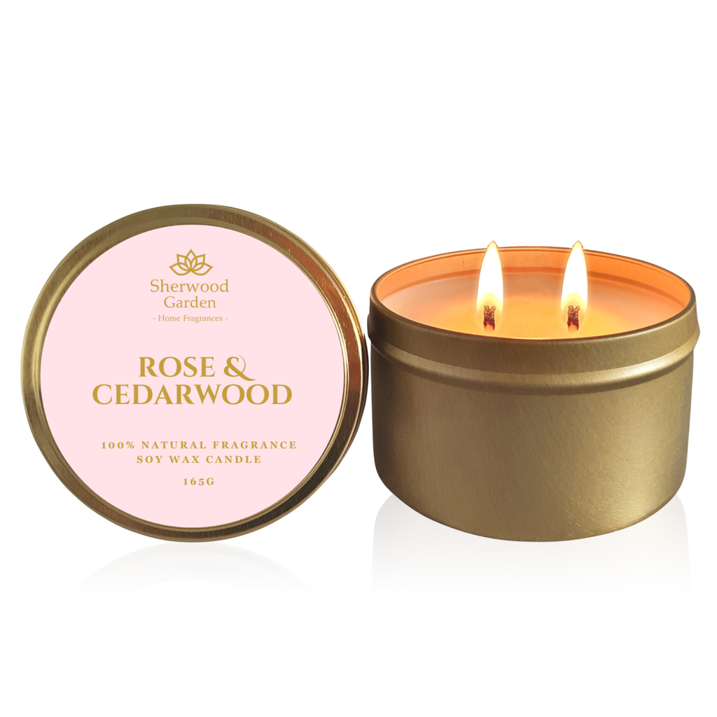 Rose & Cedarwood 100% Natural Fragrance Soy Candle Tin 165g