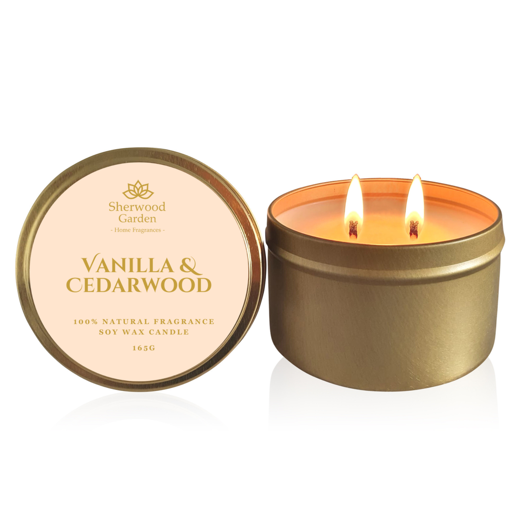 Vanilla & Cedarwood 100% Natural Fragrance Soy Candle Tin 165g